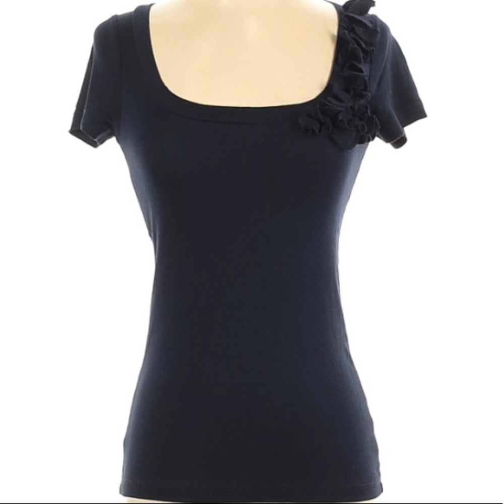J Crew Navy Tee Ruffle 100% cotton square neck